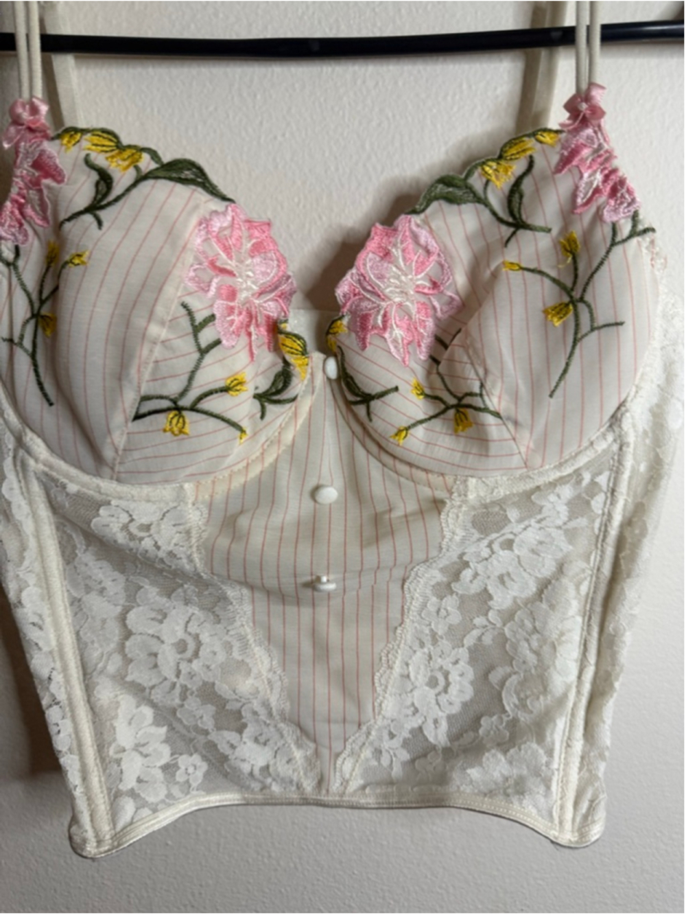 Women's Ivory Floral Lace Bra Corset S - Picture 2 of 3